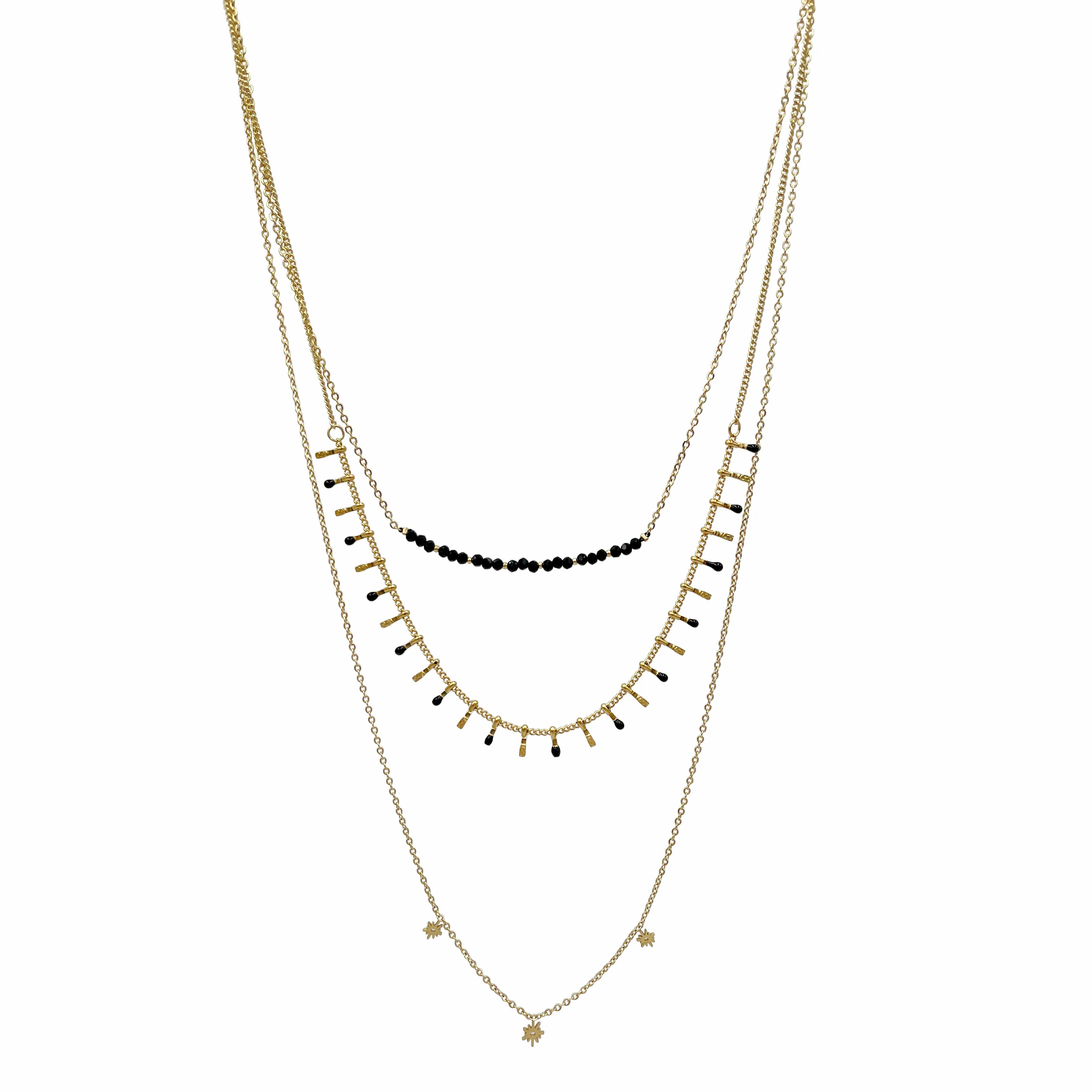 Simple Style Geometric Stainless Steel Inlay Artificial Crystal Gold Plated Layered Necklaces_colorza_4