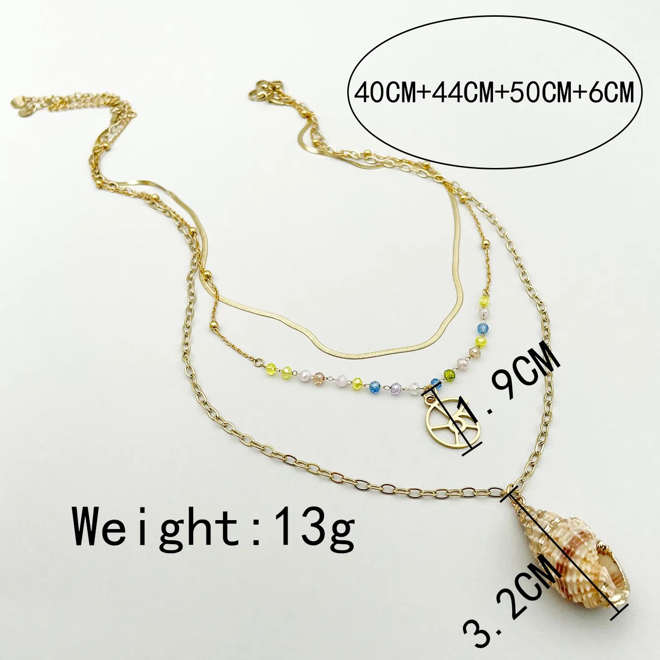 Beach Conch Snails Stainless Steel Inlay Artificial Crystal Gold Plated Layered Necklaces_colorza_3