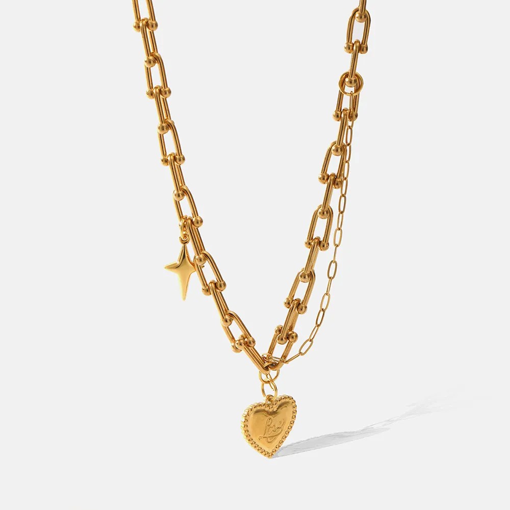Romantic Simple Style Love Star Heart Shape Stainless Steel Plating Chain 18K Gold Plated Pendant Necklace_colorza_1
