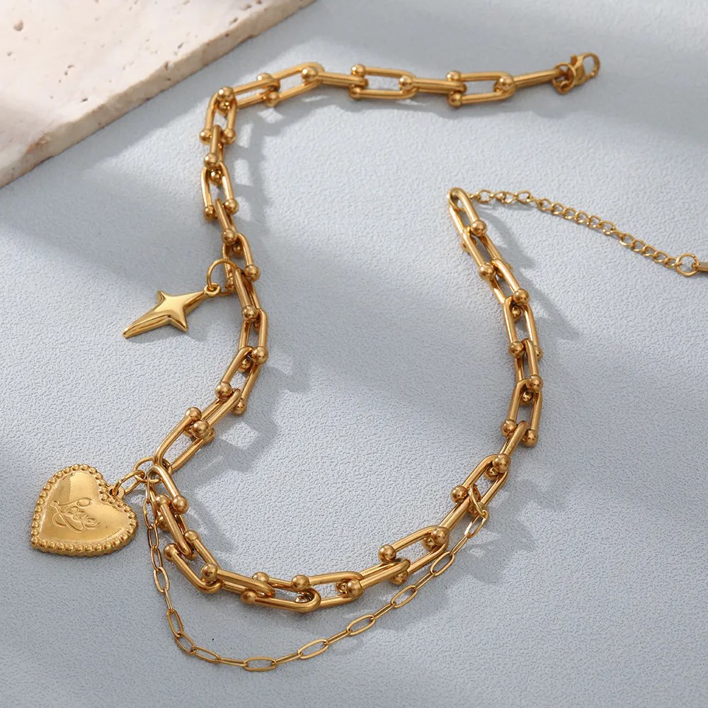 Romantic Simple Style Love Star Heart Shape Stainless Steel Plating Chain 18K Gold Plated Pendant Necklace_colorza_3