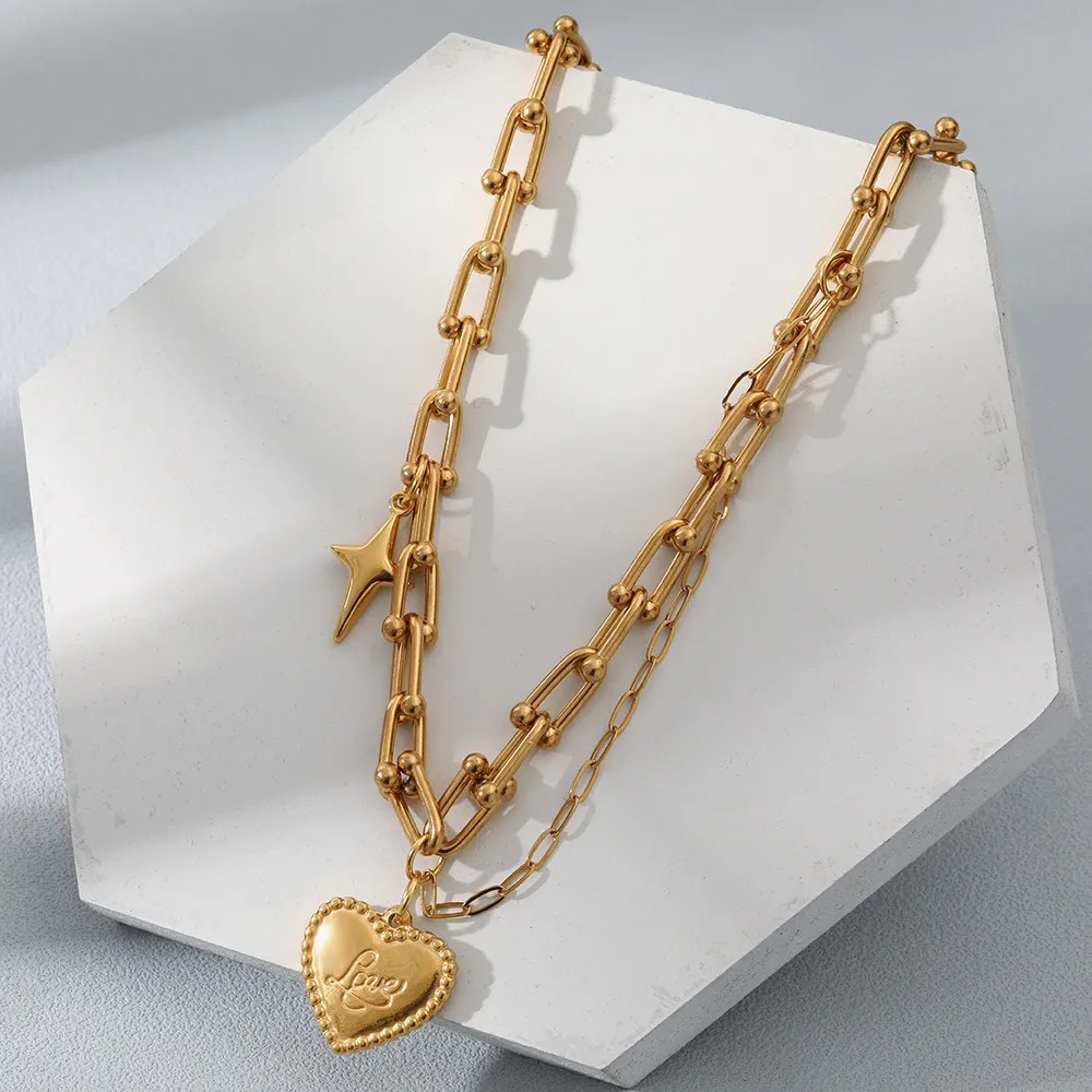 Romantic Simple Style Love Star Heart Shape Stainless Steel Plating Chain 18K Gold Plated Pendant Necklace_colorza_4