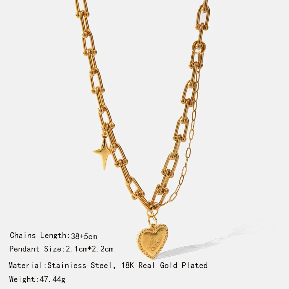 Romantic Simple Style Love Star Heart Shape Stainless Steel Plating Chain 18K Gold Plated Pendant Necklace_colorza_5