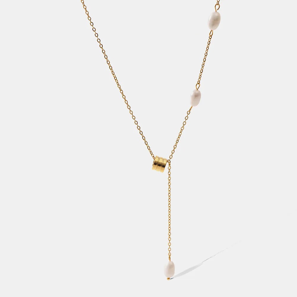 Casual Simple Style Solid Color Stainless Steel Freshwater Pearl Plating 18K Gold Plated Pendant Necklace_colorza_1