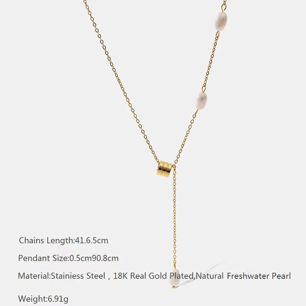 Casual Simple Style Solid Color Stainless Steel Freshwater Pearl Plating 18K Gold Plated Pendant Necklace_colorza_5