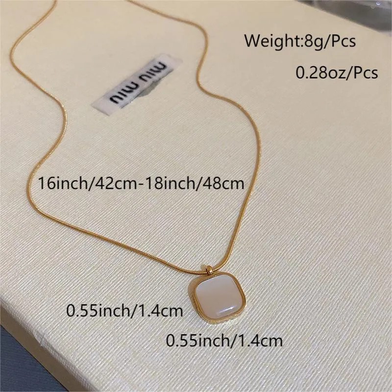Hip-Hop Simple Style Square Titanium Steel Plating Inlay Opal 18K Gold Plated Pendant Necklace_colorza_1