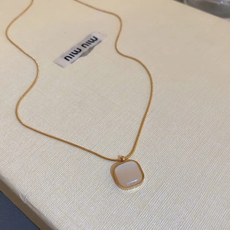 Hip-Hop Simple Style Square Titanium Steel Plating Inlay Opal 18K Gold Plated Pendant Necklace_colorza_5