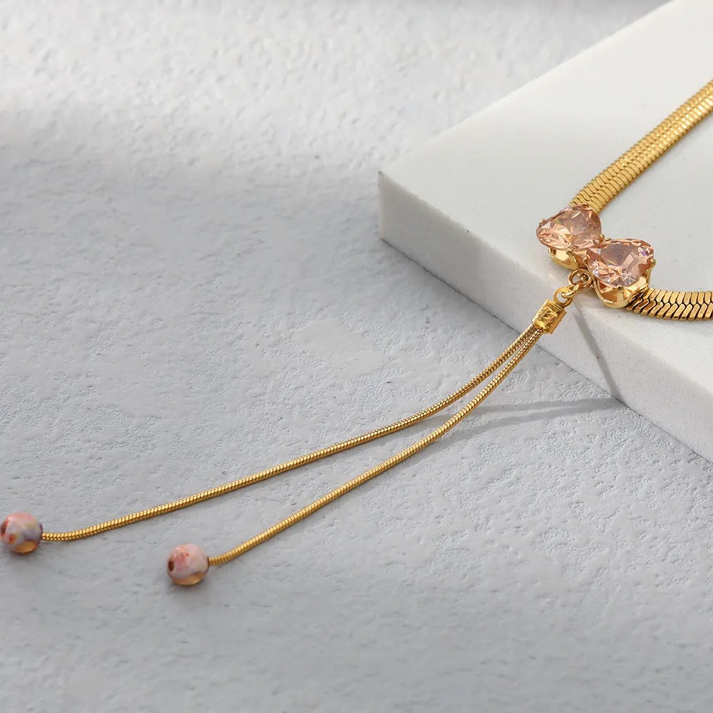 Casual Simple Style Heart Shape Bow Knot Stainless Steel Plating Inlay Zircon 18K Gold Plated Pendant Necklace_colorza_1