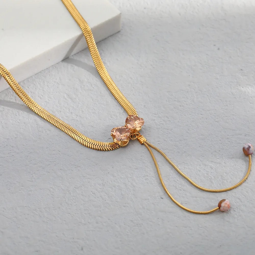 Casual Simple Style Heart Shape Bow Knot Stainless Steel Plating Inlay Zircon 18K Gold Plated Pendant Necklace_colorza_2