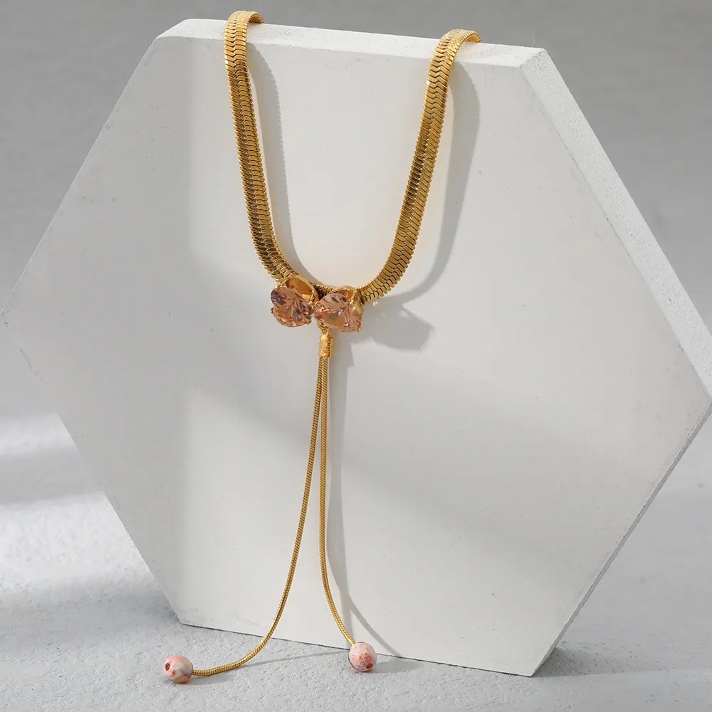 Casual Simple Style Heart Shape Bow Knot Stainless Steel Plating Inlay Zircon 18K Gold Plated Pendant Necklace_colorza_3
