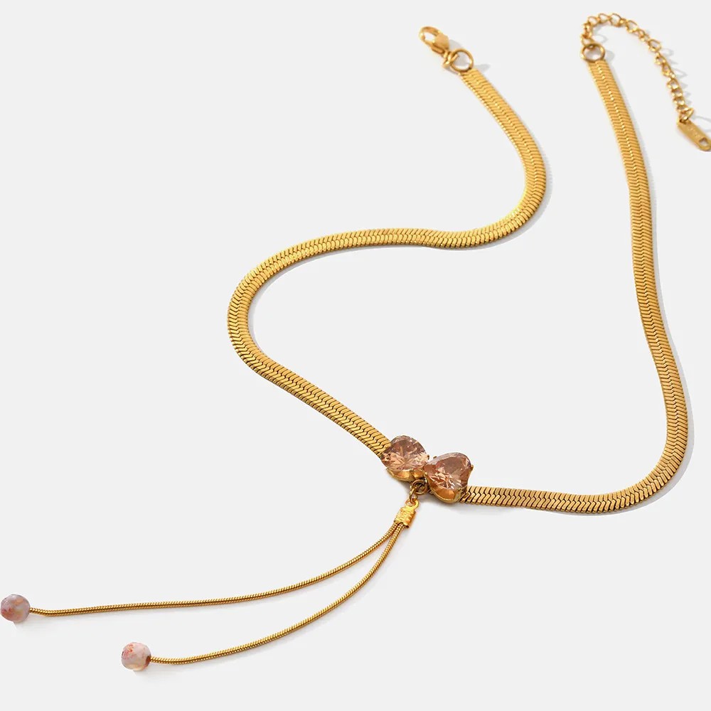 Casual Simple Style Heart Shape Bow Knot Stainless Steel Plating Inlay Zircon 18K Gold Plated Pendant Necklace_colorza_5