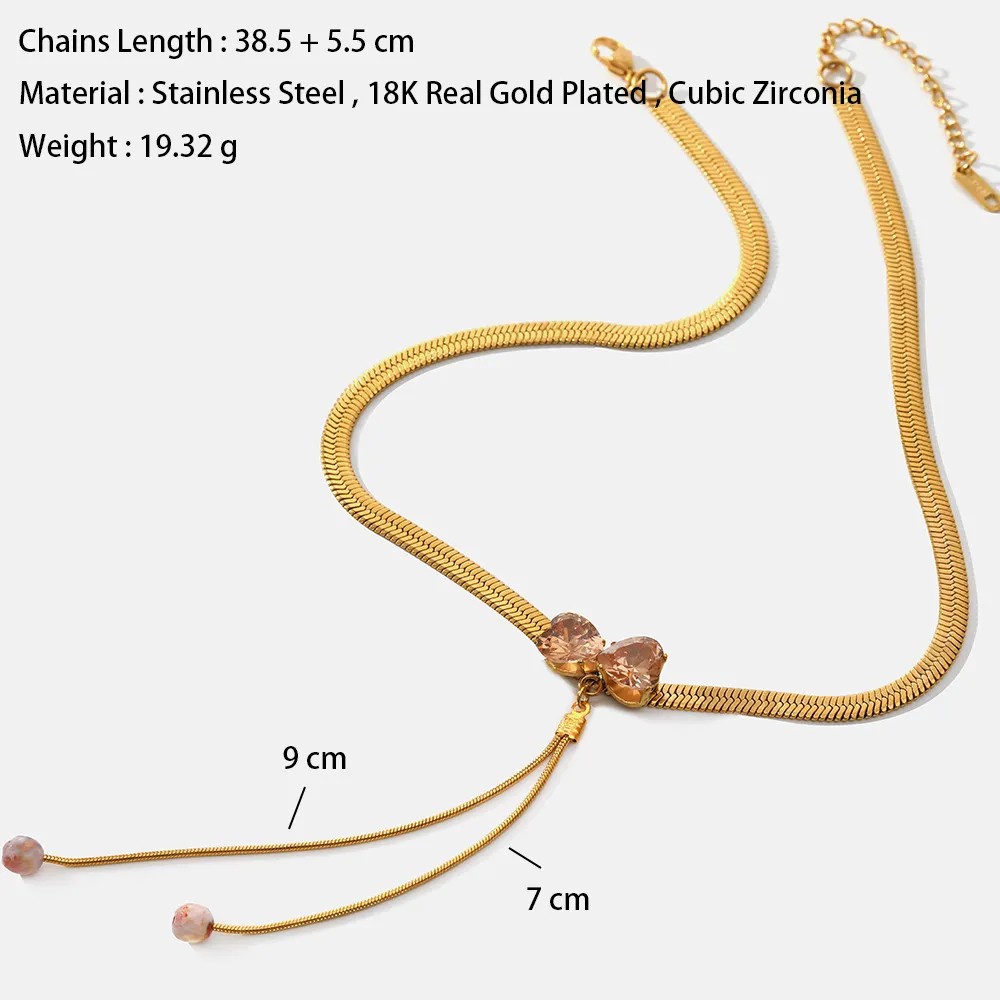 Casual Simple Style Heart Shape Bow Knot Stainless Steel Plating Inlay Zircon 18K Gold Plated Pendant Necklace_colorza_6