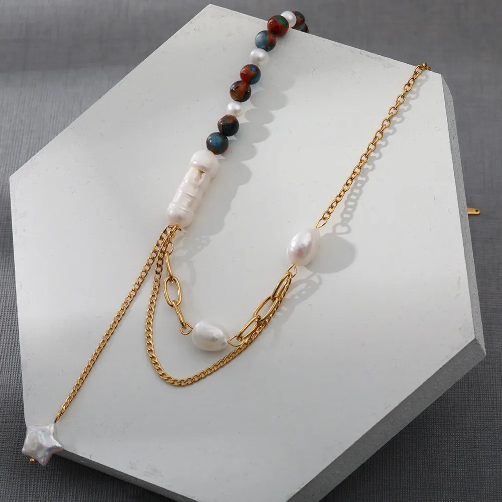 Casual Simple Style Star Stainless Steel Natural Stone Freshwater Pearl Plating 18K Gold Plated Pendant Necklace Long Necklace_colorza_2