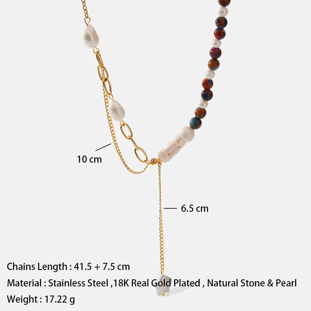 Casual Simple Style Star Stainless Steel Natural Stone Freshwater Pearl Plating 18K Gold Plated Pendant Necklace Long Necklace_colorza_5