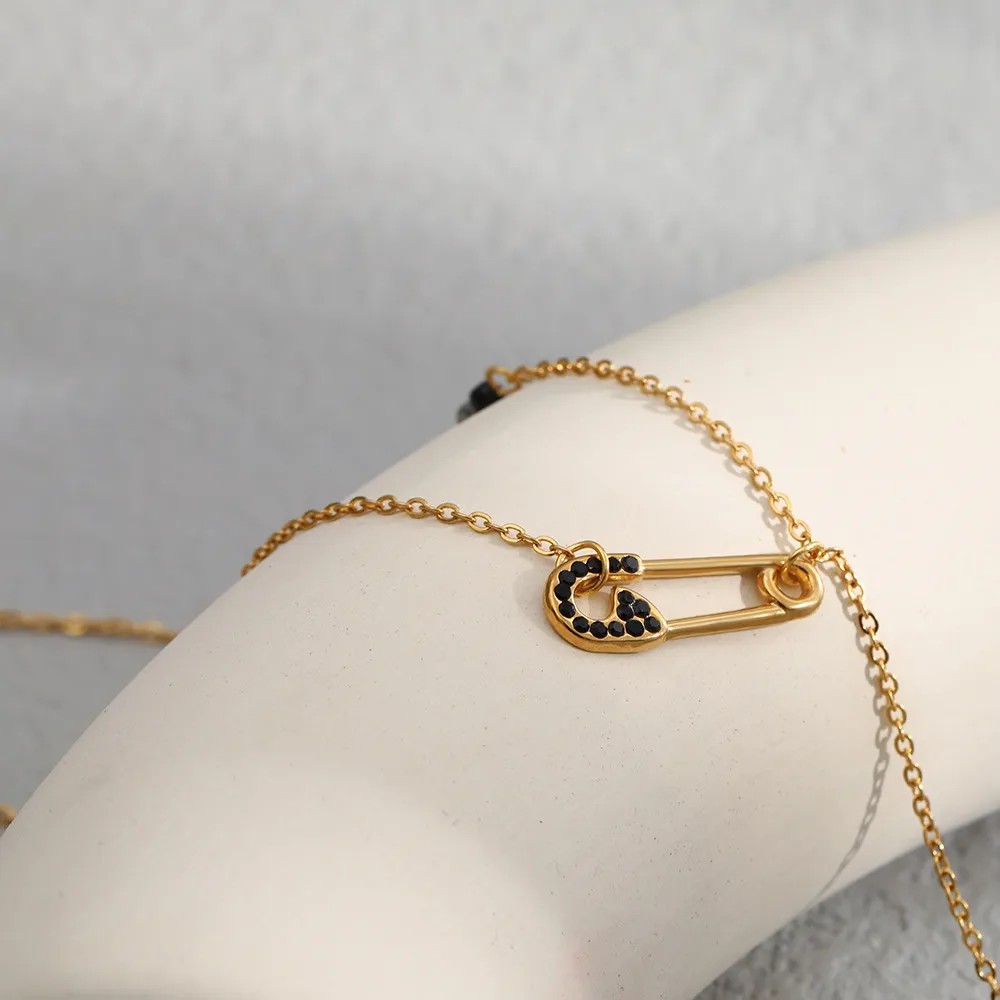 Casual Simple Style Paper Clip Stainless Steel Natural Stone Plating Inlay Zircon 18K Gold Plated Pendant Necklace_colorza_4