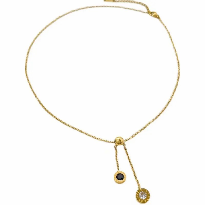 INS Style Round Titanium Steel Inlay Zircon 18K Gold Plated Pendant Necklace_colorza_2