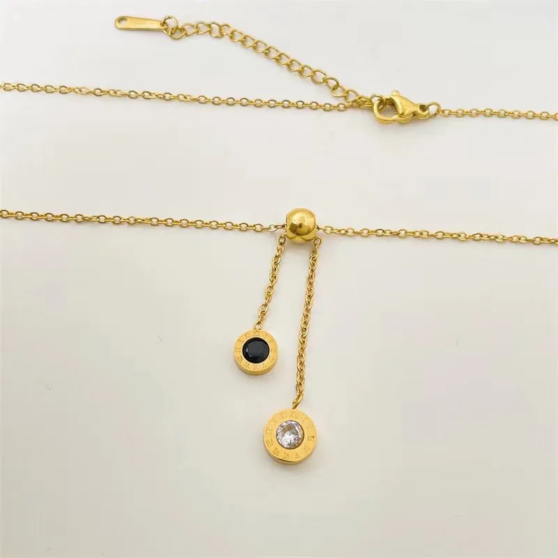 INS Style Round Titanium Steel Inlay Zircon 18K Gold Plated Pendant Necklace_colorza_3