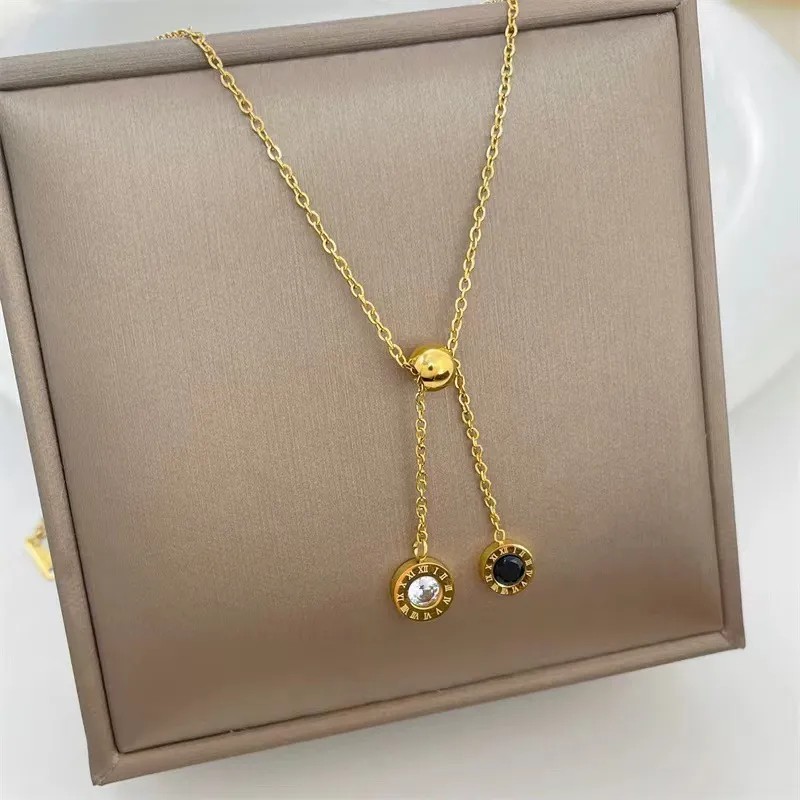 INS Style Round Titanium Steel Inlay Zircon 18K Gold Plated Pendant Necklace_colorza_4