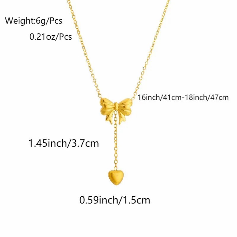 Simple Style Heart Shape Bow Knot Titanium Steel Plating 18K Gold Plated Pendant Necklace_colorza_1