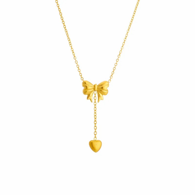 Simple Style Heart Shape Bow Knot Titanium Steel Plating 18K Gold Plated Pendant Necklace_colorza_2