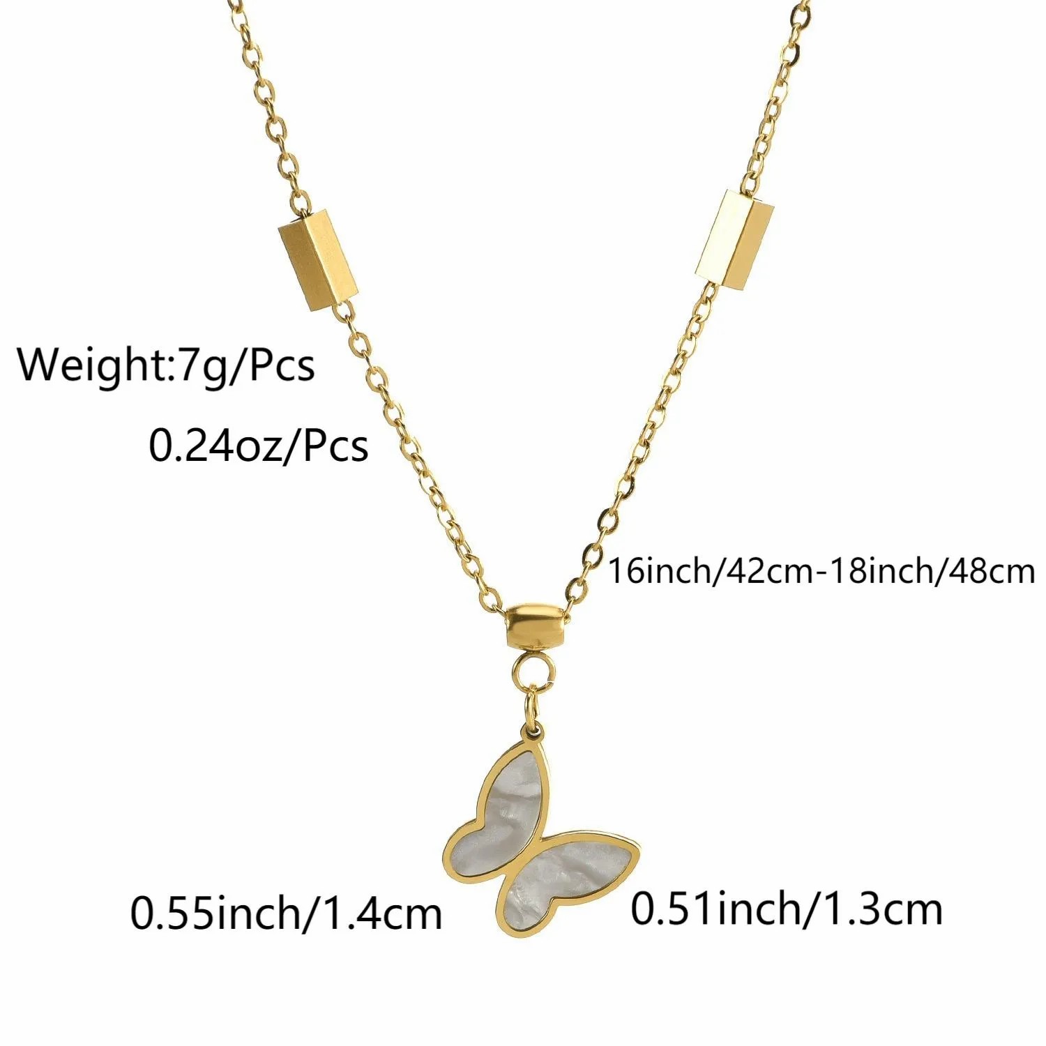 Elegant Butterfly Titanium Steel Inlay Shell 18K Gold Plated Pendant Necklace_colorza_1