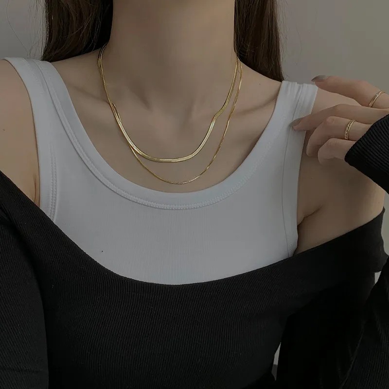 Simple Style Solid Color Titanium Steel Plating 18K Gold Plated Layered Necklaces_colorza_3
