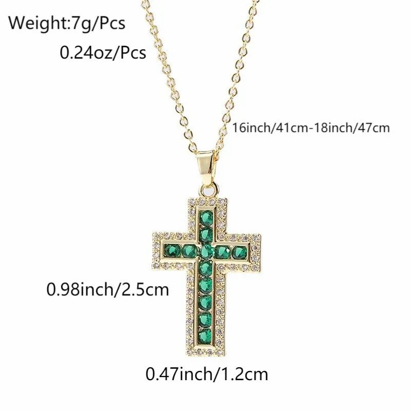 Hip-Hop Cross Titanium Steel Inlay Zircon 18K Gold Plated Pendant Necklace_colorza_1