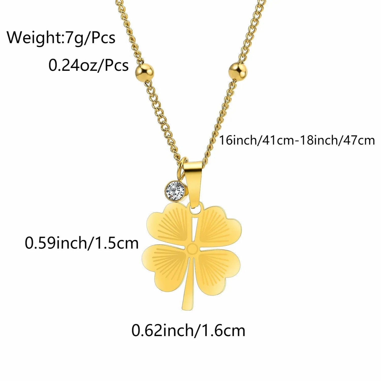 Elegant Four Leaf Clover Titanium Steel Inlay Artificial Diamond 18K Gold Plated Pendant Necklace_colorza_1