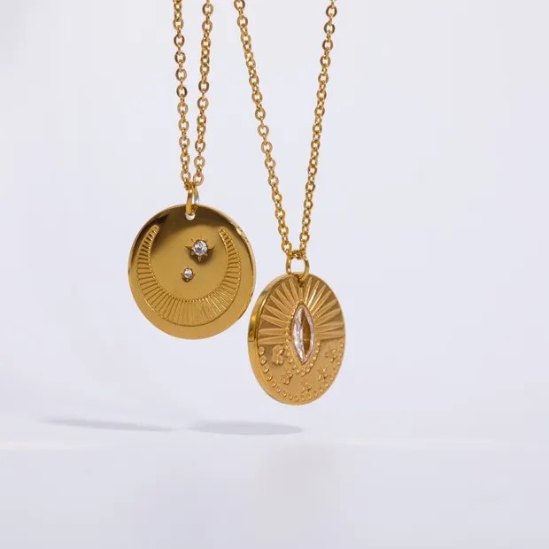 Simple Style Moon Stainless Steel Polishing Zircon 18K Gold Plated Pendant Necklace_colorza_4