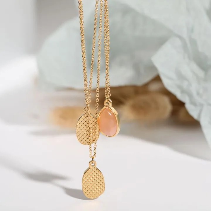 Elegant Irregular Stainless Steel Polishing Natural Stone 18K Gold Plated Pendant Necklace_colorza_1