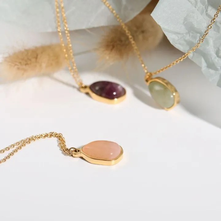 Elegant Irregular Stainless Steel Polishing Natural Stone 18K Gold Plated Pendant Necklace_colorza_2