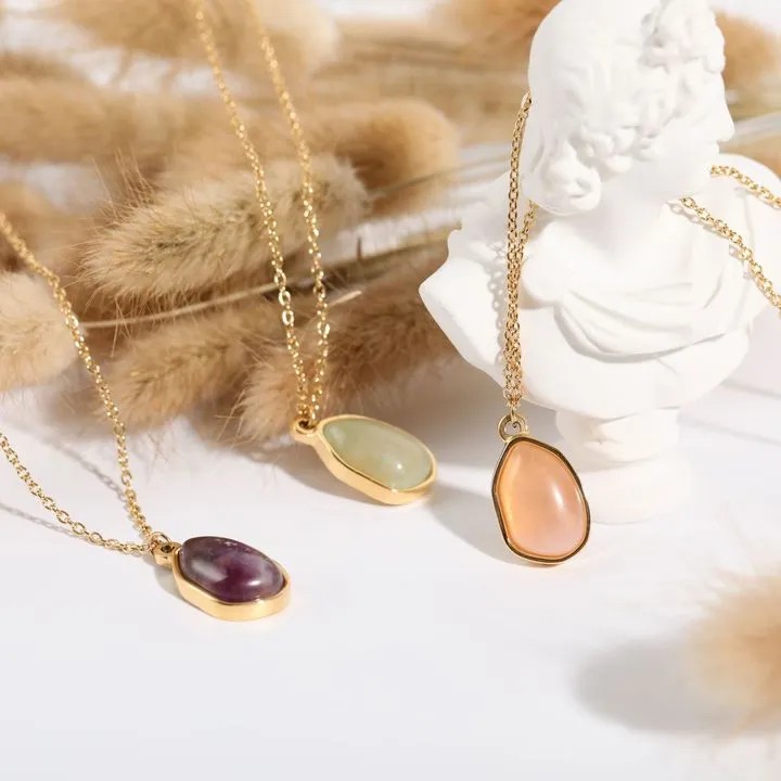 Elegant Irregular Stainless Steel Polishing Natural Stone 18K Gold Plated Pendant Necklace_colorza_4