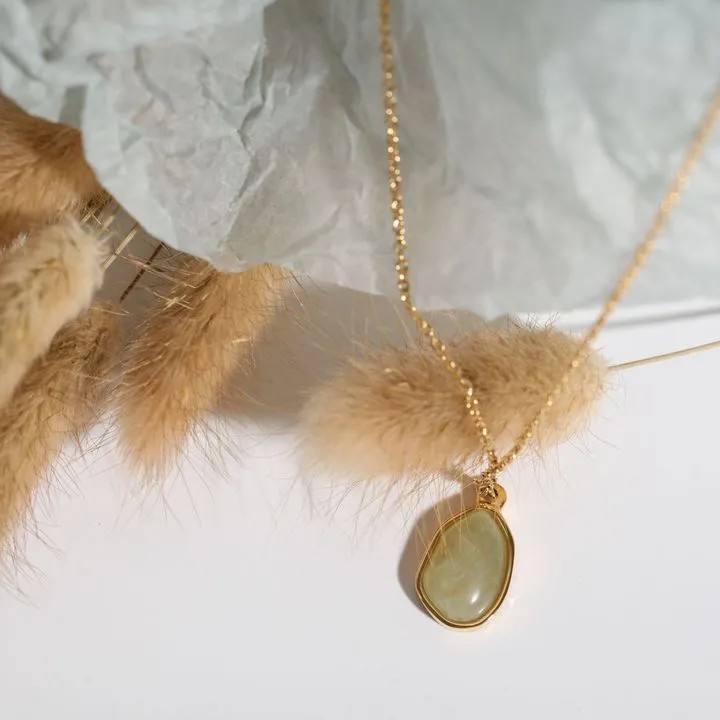 Elegant Irregular Stainless Steel Polishing Natural Stone 18K Gold Plated Pendant Necklace_colorza_5