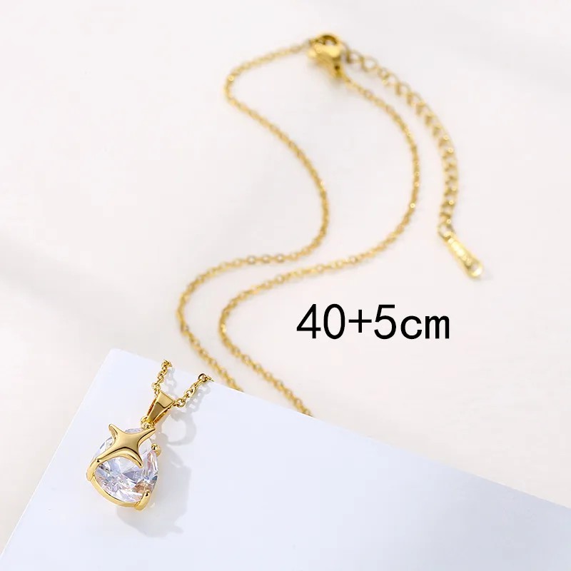 Elegant Star Water Droplets Stainless Steel Titanium Steel Plating Inlay Zircon 18K Gold Plated Gold Plated Pendant Necklace_colorza_3