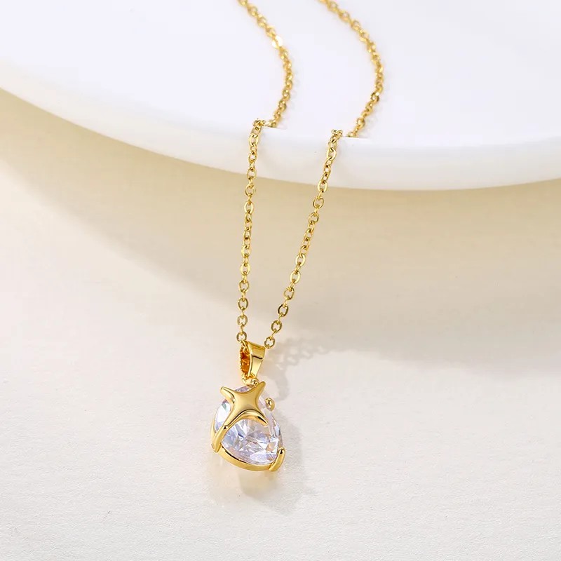 Elegant Star Water Droplets Stainless Steel Titanium Steel Plating Inlay Zircon 18K Gold Plated Gold Plated Pendant Necklace_colorza_4