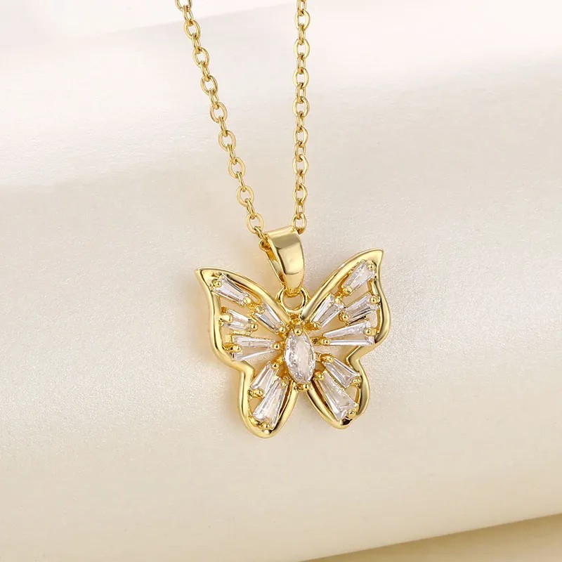 Modern Style Butterfly Stainless Steel Titanium Steel Plating Inlay Zircon 18K Gold Plated Gold Plated Pendant Necklace_colorza_2
