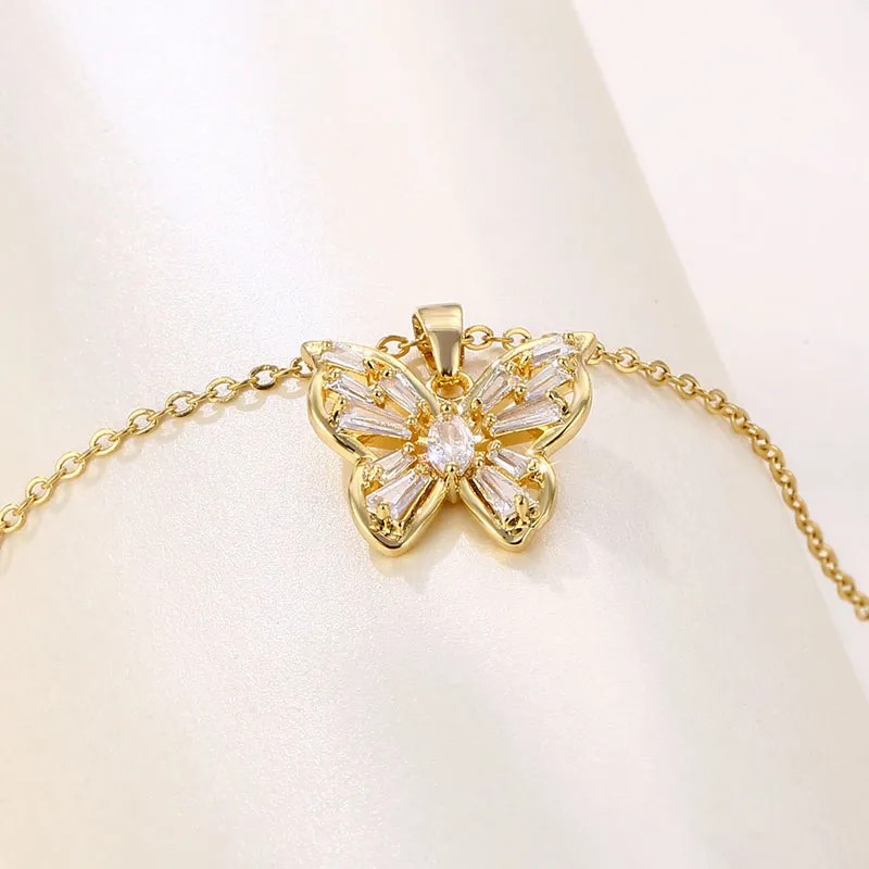 Modern Style Butterfly Stainless Steel Titanium Steel Plating Inlay Zircon 18K Gold Plated Gold Plated Pendant Necklace_colorza_3