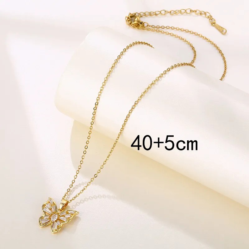 Modern Style Butterfly Stainless Steel Titanium Steel Plating Inlay Zircon 18K Gold Plated Gold Plated Pendant Necklace_colorza_4