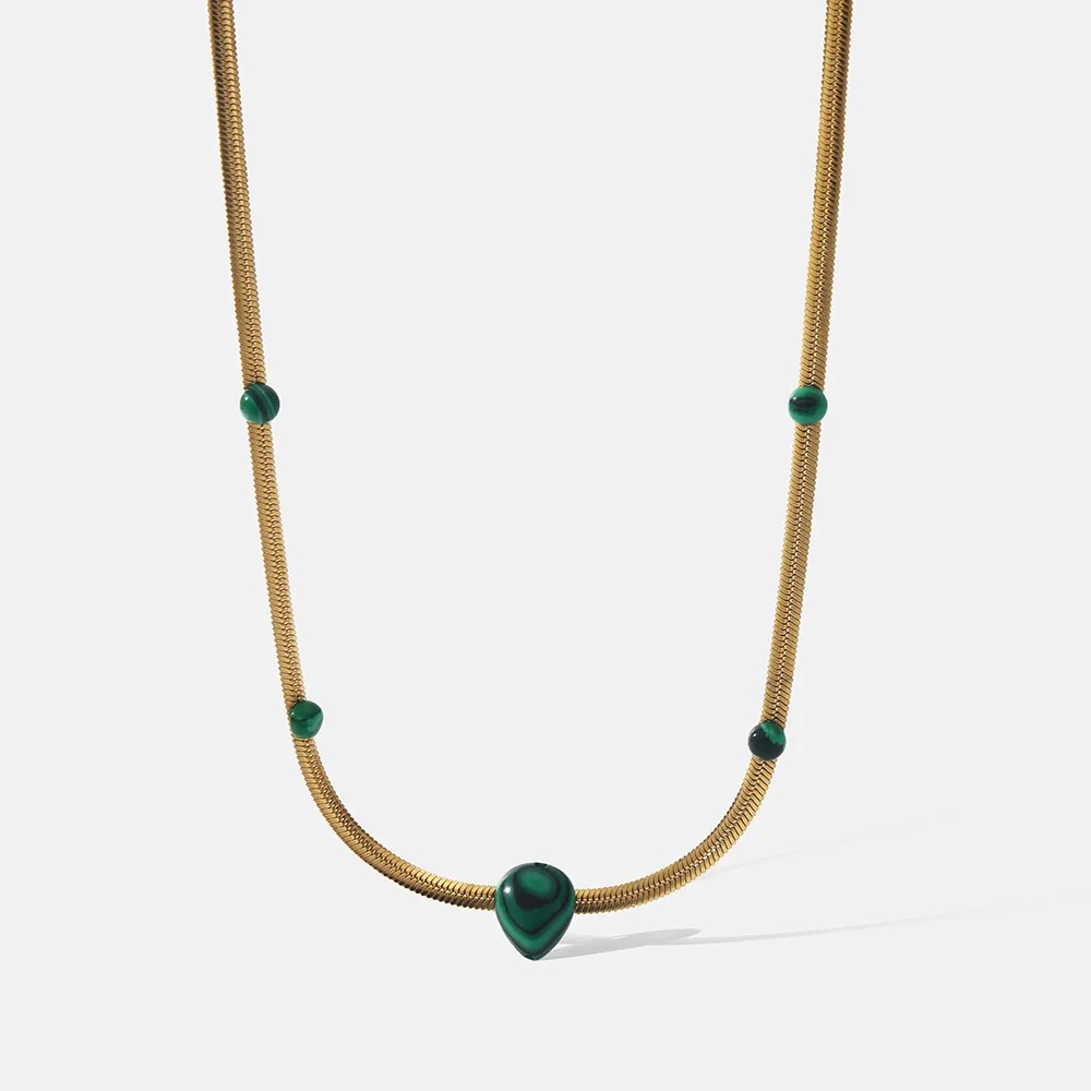 Vintage Style Geometric Stainless Steel Plating Inlay Natural Stone 18K Gold Plated Necklace_colorza_1