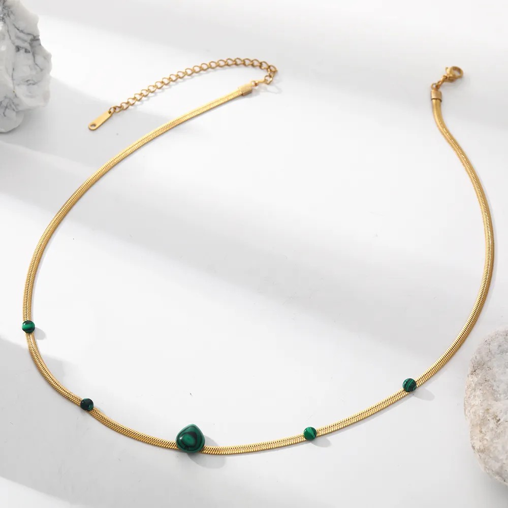 Vintage Style Geometric Stainless Steel Plating Inlay Natural Stone 18K Gold Plated Necklace_colorza_2