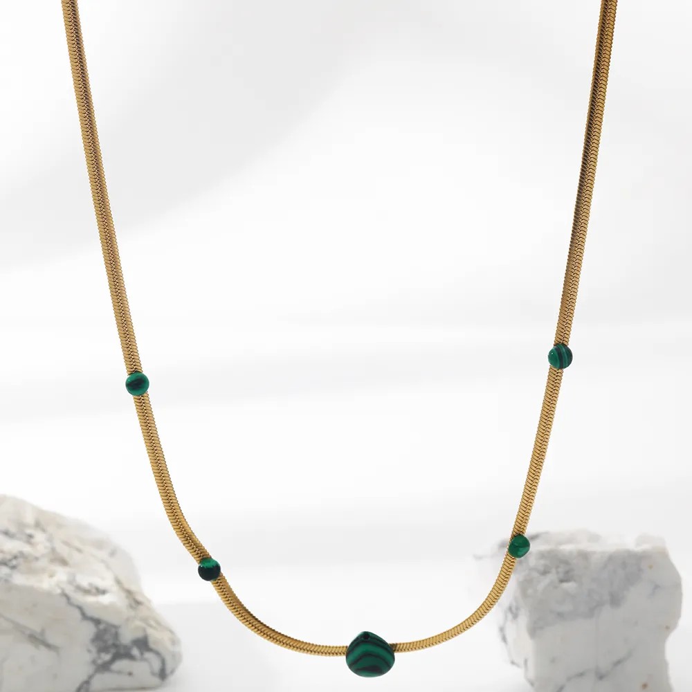 Vintage Style Geometric Stainless Steel Plating Inlay Natural Stone 18K Gold Plated Necklace_colorza_3