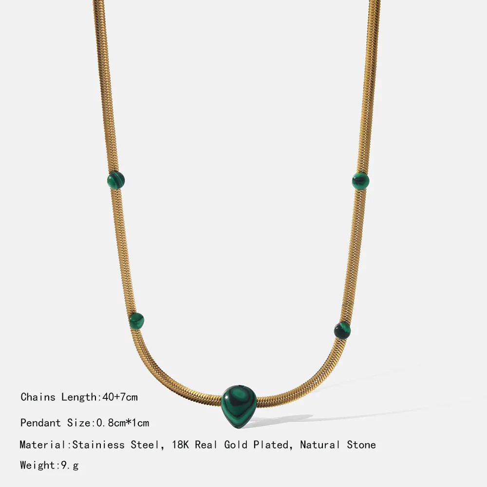 Vintage Style Geometric Stainless Steel Plating Inlay Natural Stone 18K Gold Plated Necklace_colorza_4
