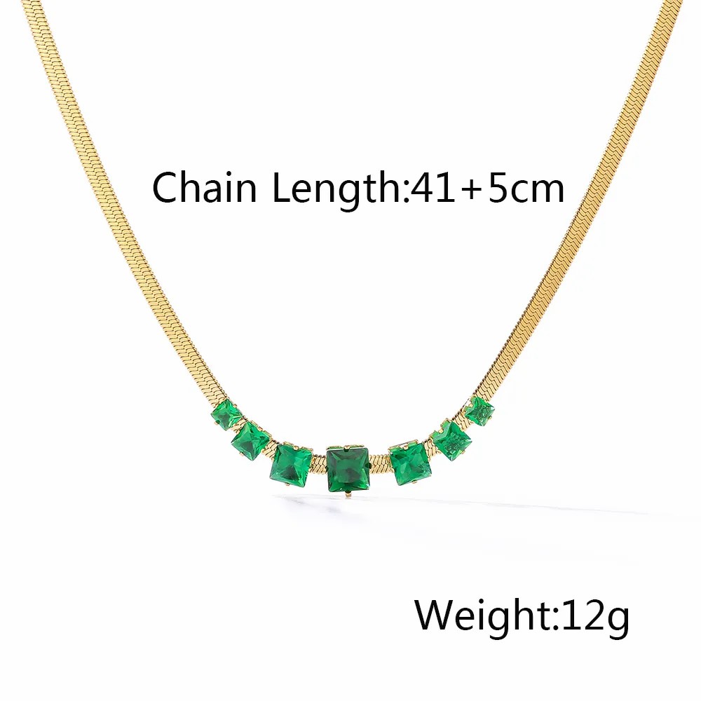 Elegant Square Titanium Steel Plating Inlay Zircon 18K Gold Plated Necklace_colorza_1