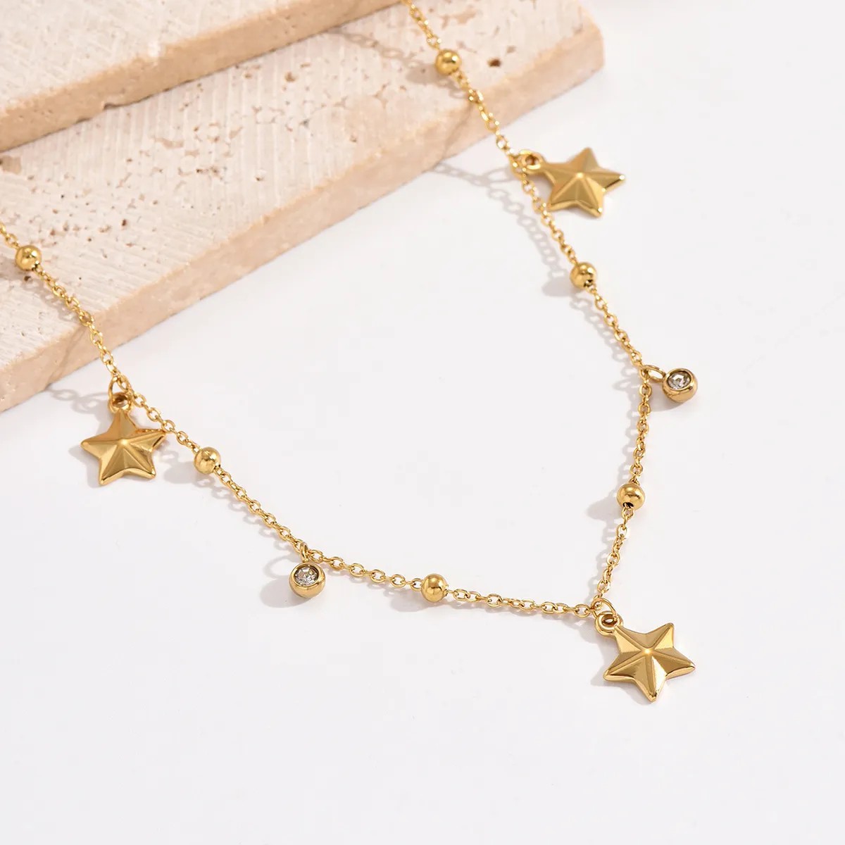 Modern Style Star Stainless Steel Plating Inlay Rhinestones 14K Gold Plated Pendant Necklace_colorza_1