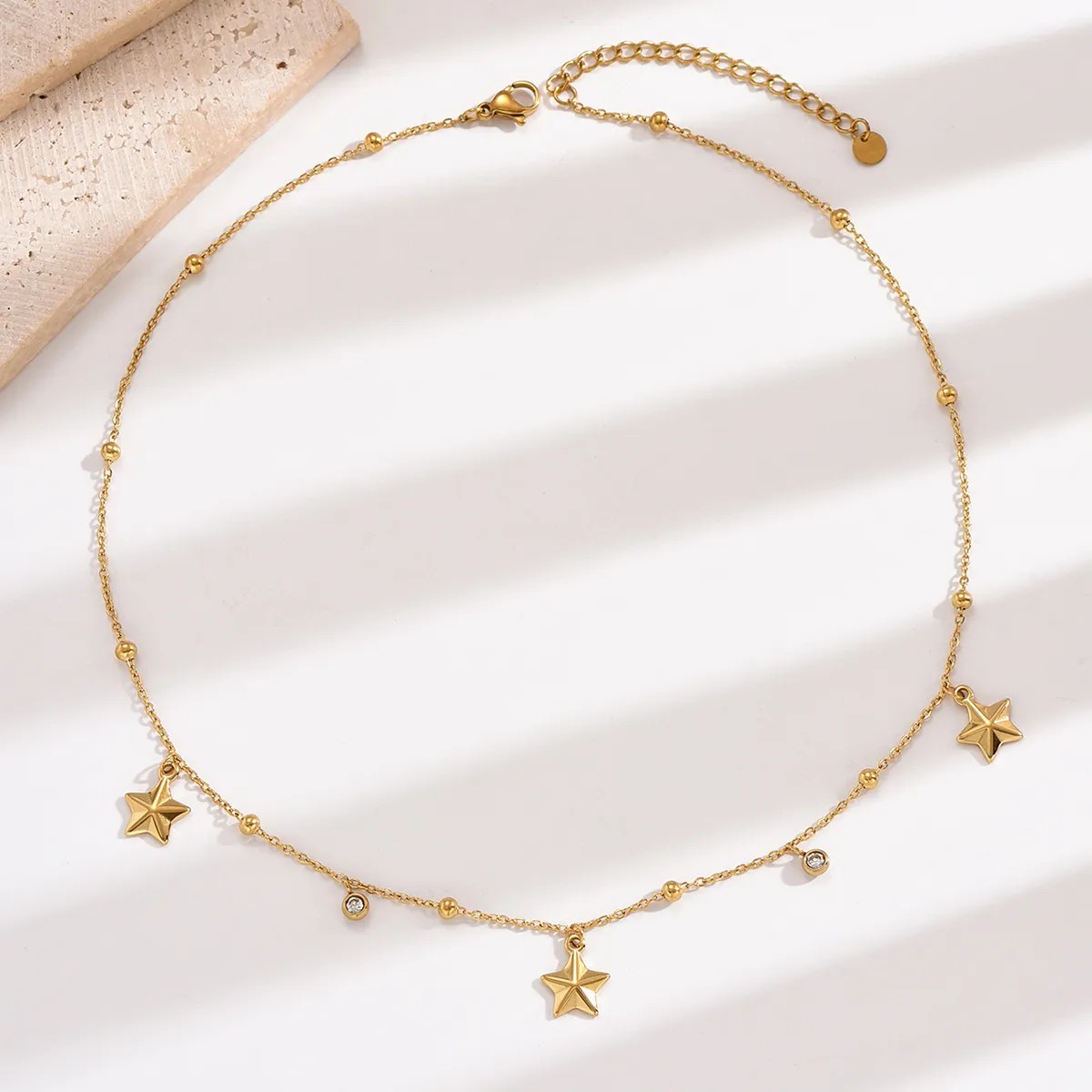 Modern Style Star Stainless Steel Plating Inlay Rhinestones 14K Gold Plated Pendant Necklace_colorza_2