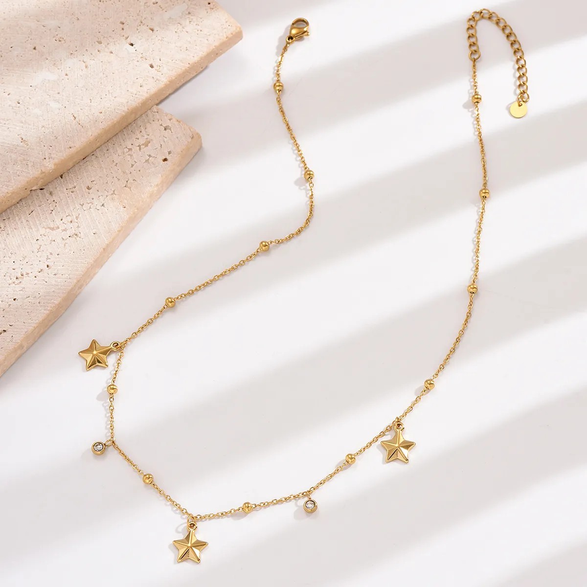 Modern Style Star Stainless Steel Plating Inlay Rhinestones 14K Gold Plated Pendant Necklace_colorza_3