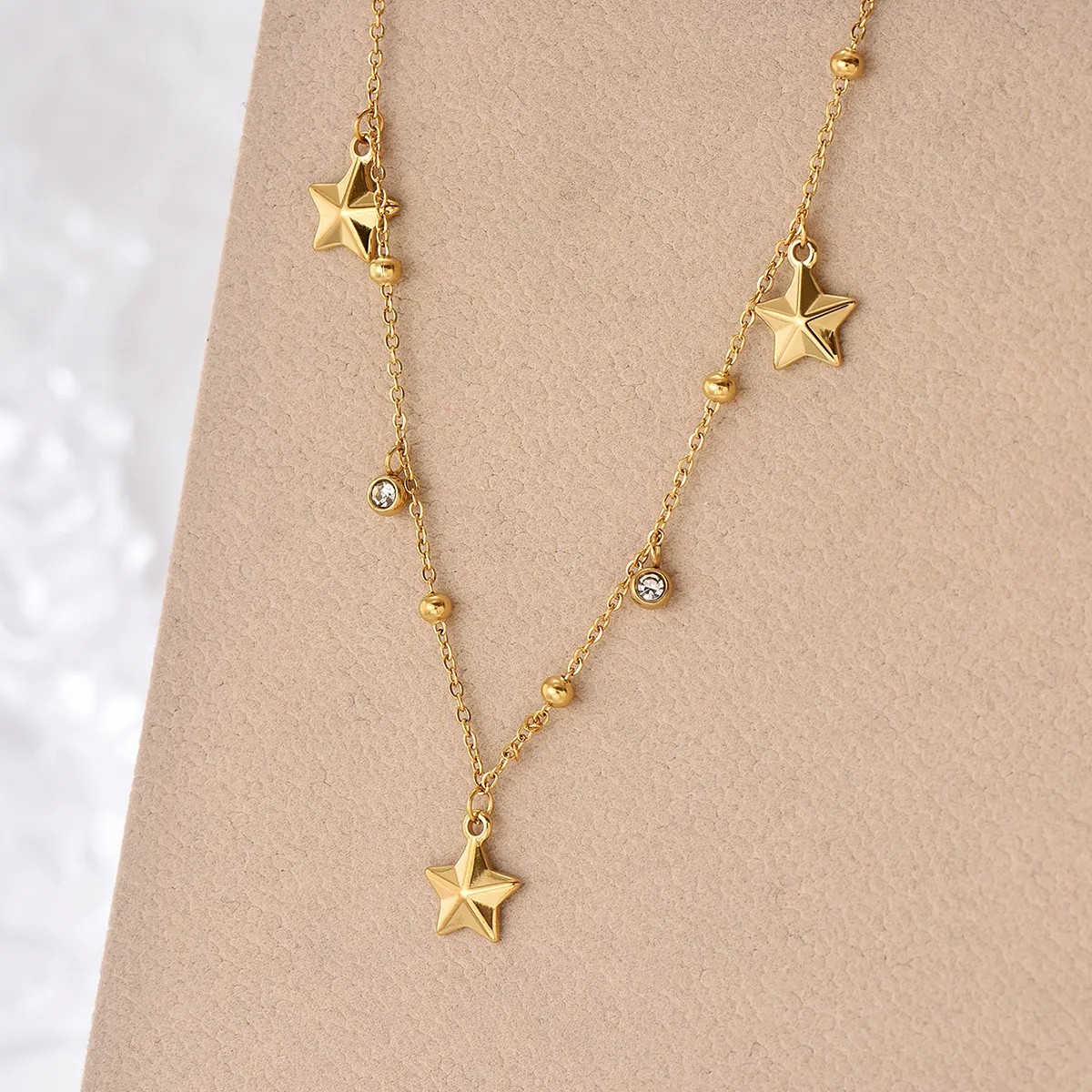Modern Style Star Stainless Steel Plating Inlay Rhinestones 14K Gold Plated Pendant Necklace_colorza_4