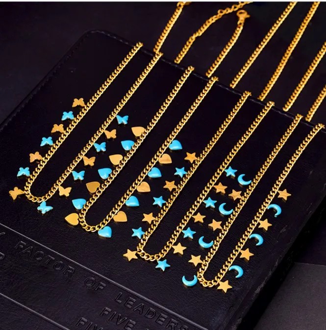 Retro Star Moon Heart Shape Titanium Steel Epoxy Plating Necklace_colorza_1