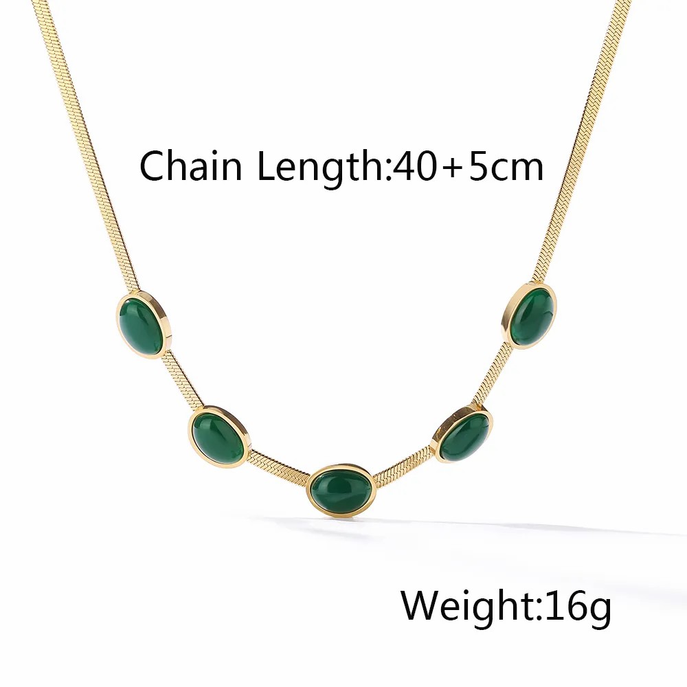 Elegant Retro Oval Titanium Steel Plating Inlay Artificial Gemstones 18K Gold Plated Choker_colorza_1