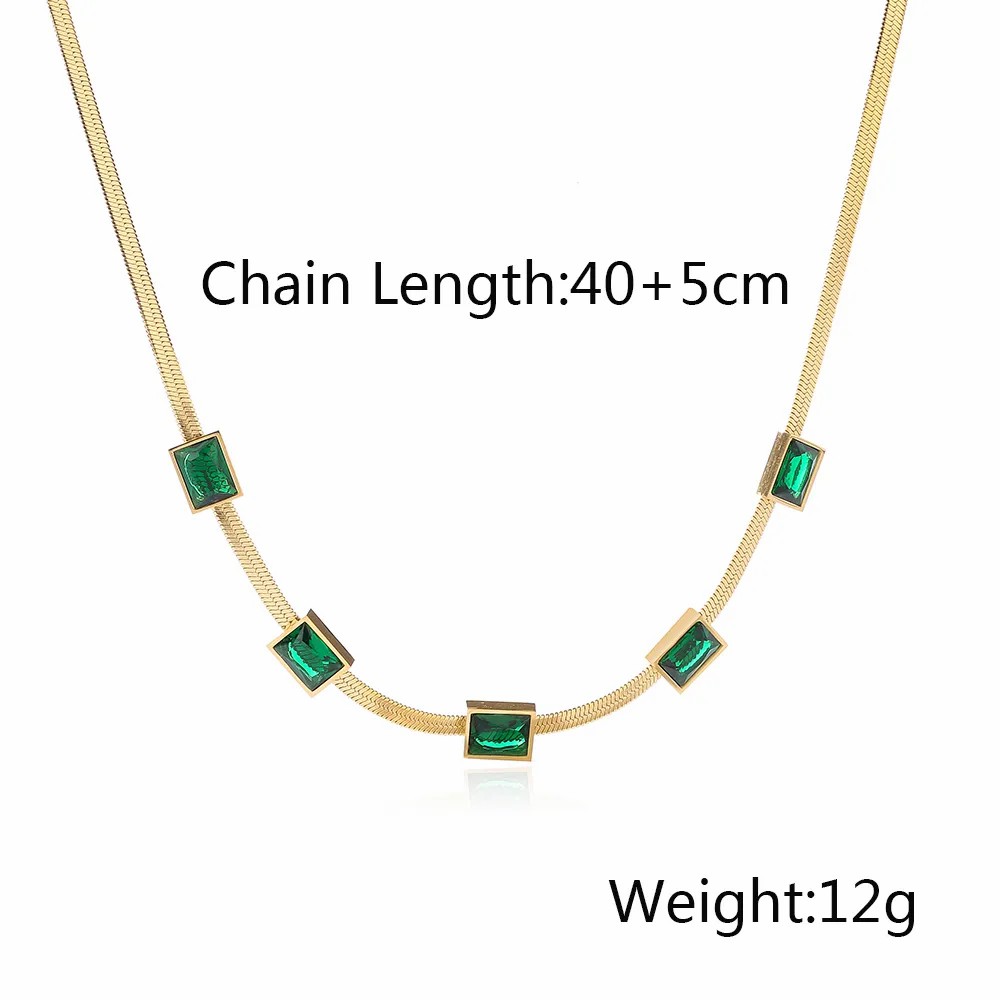 Simple Style Commute Square Titanium Steel Plating Inlay Zircon 18K Gold Plated Necklace_colorza_1
