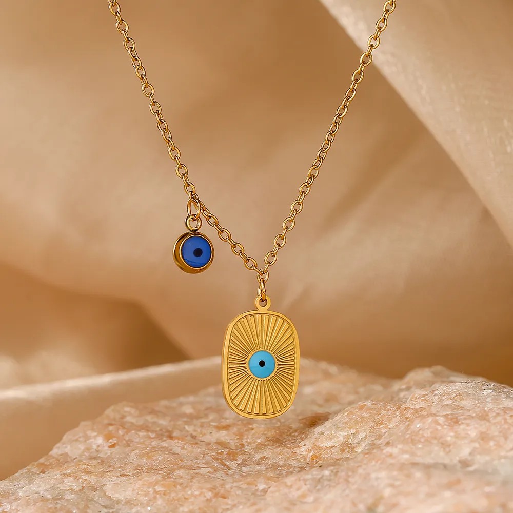 Simple Style Commute Circle Eye Titanium Steel Plating Inlay Turquoise 18K Gold Plated Pendant Necklace_colorza_3